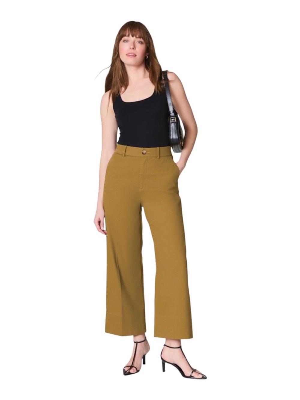 Spanx Stretch Twill Cropped Wide Leg Pants 1X Tall Tan High Rise Casual Office